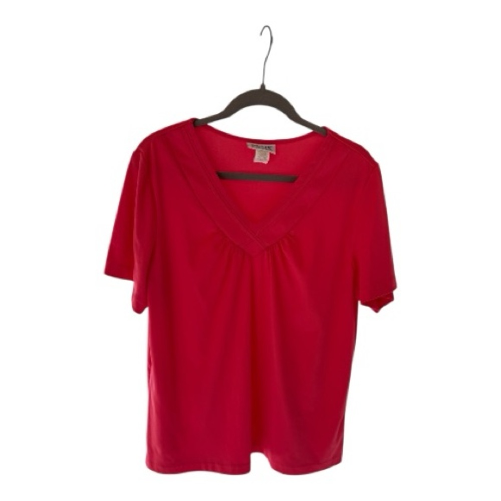 Blair Size Large Pink V-Neck Short Sleeve Blouse Light Pink